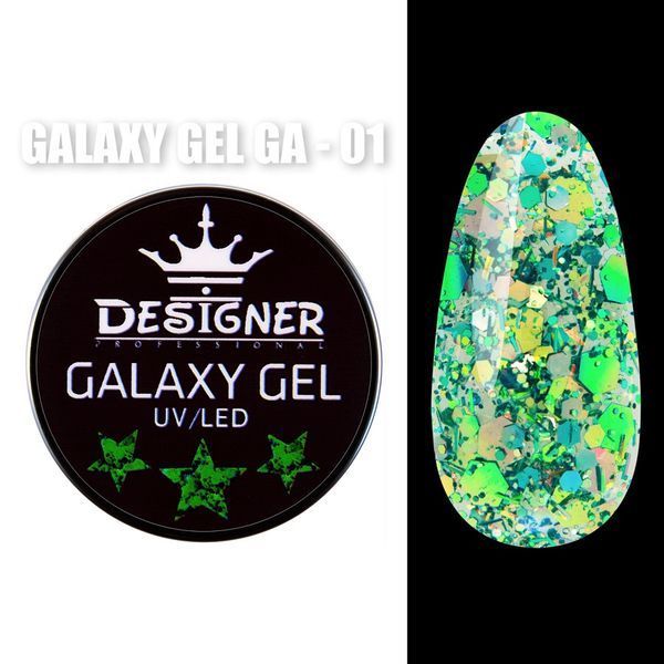 Designer Professional Galaxy Gel Глітерний гель GA-01, 10 мл 62316 фото