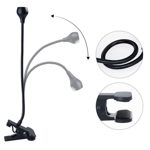 LED лампа-ліхтарик прищіпка, гнучка з USB-роз'ємом, 5 Вт, чорна 16427 фото