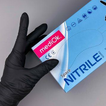 Рукавички нітрил без пудри нестерильні XS, MediOk Black, 100 шт 7403 фото